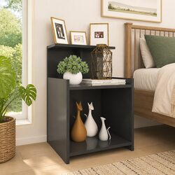 Bedside Tables 2 pcs Grey Nightstands Open Shelves Storage Cabinet Bedroom