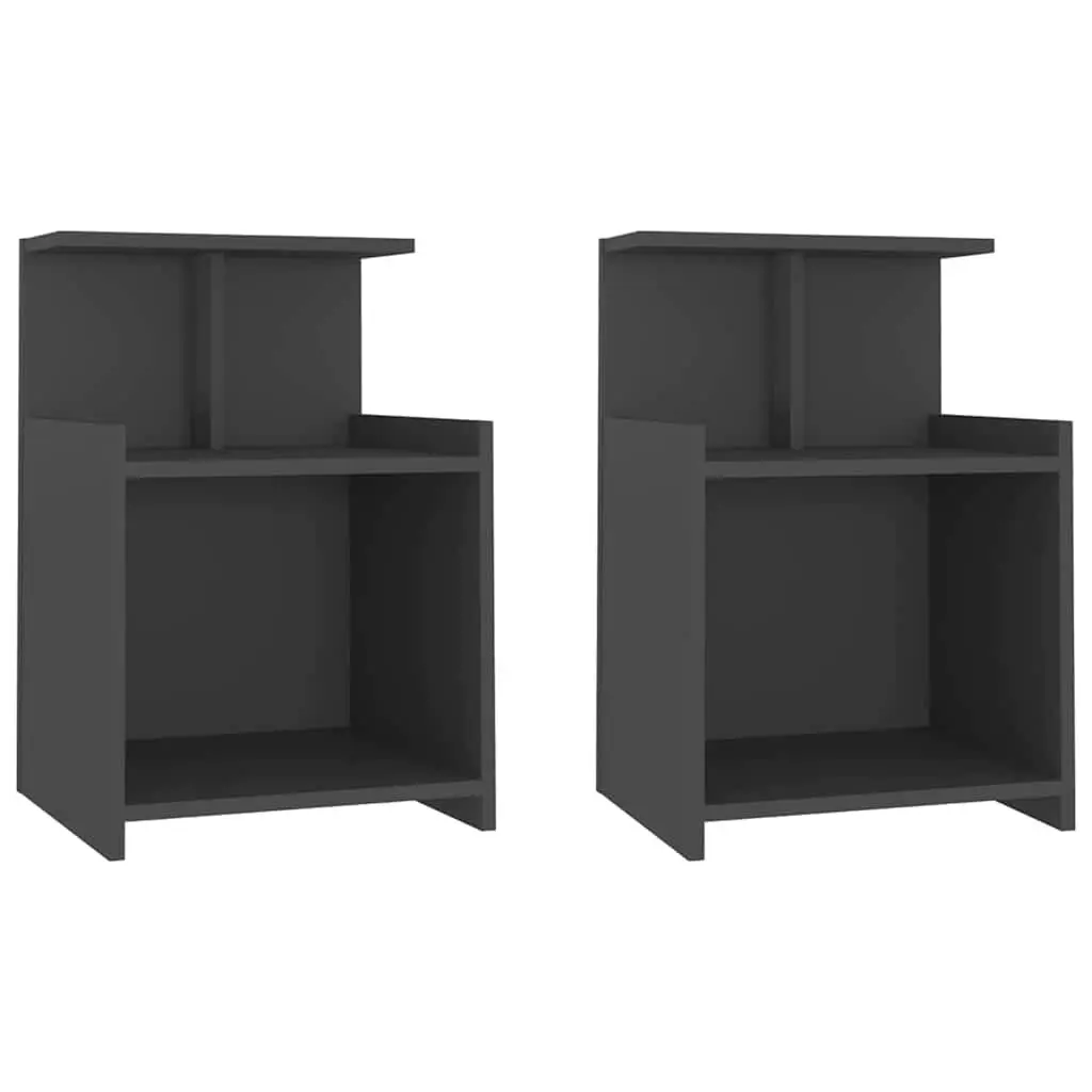 Bedside Tables Storage Cabinet 2 pcs Grey Nightstands Open Shelves Bedroom