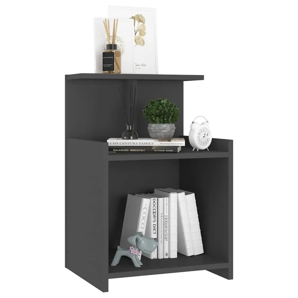 Bedside Tables Storage Cabinet 2 pcs Grey Nightstands Open Shelves Bedroom
