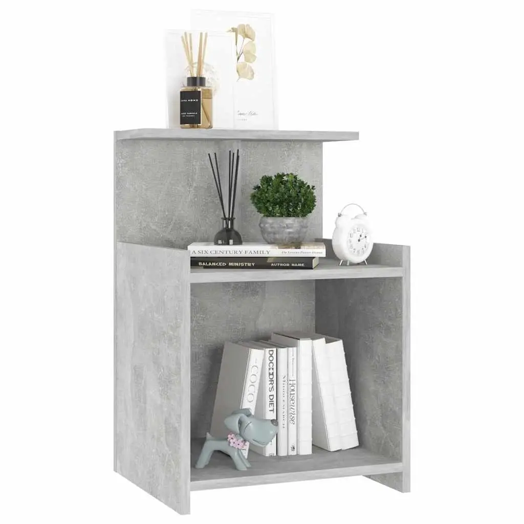 Grey Bedside Table with Open Shelves
