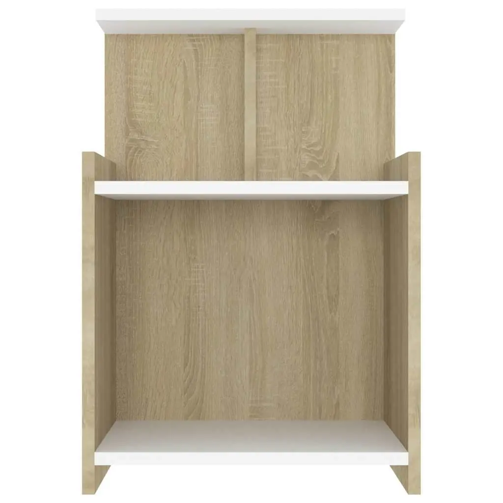 Bedside Table Storage 3 Open Shelves White Sonoma Oak