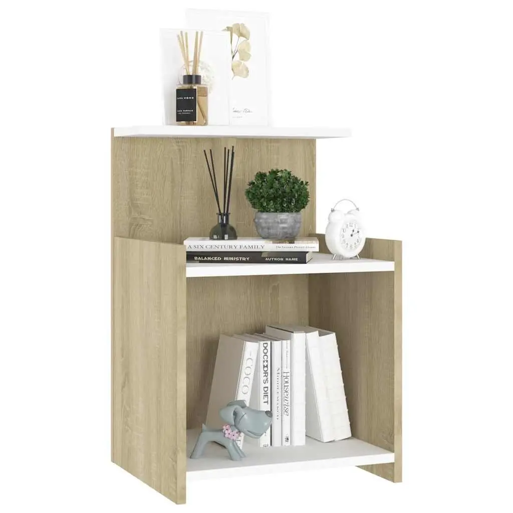 Bedside Table Storage 3 Open Shelves White Sonoma Oak