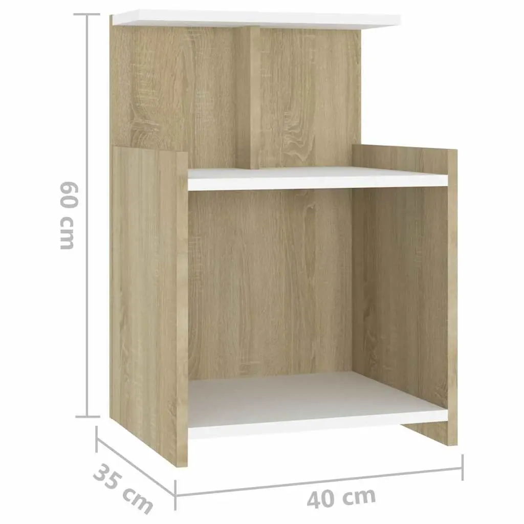 Bedside Table Storage 3 Open Shelves White Sonoma Oak