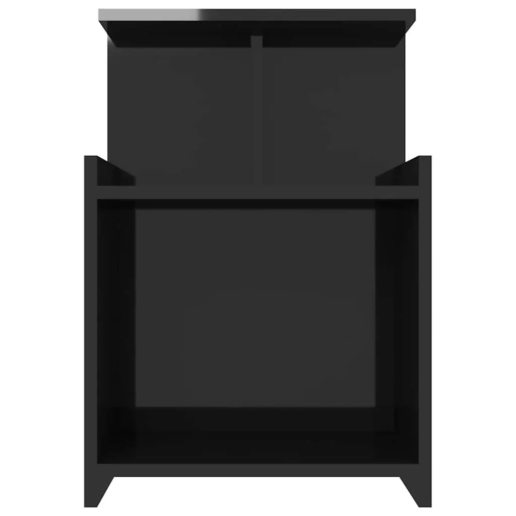 Bedside Table Black High Gloss 3 Open Shelves Nightstand Storage Cabinet