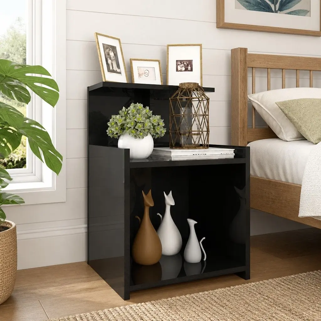 Bedside Tables Nightstand Set 2pcs High Gloss Black 40x35x60cm