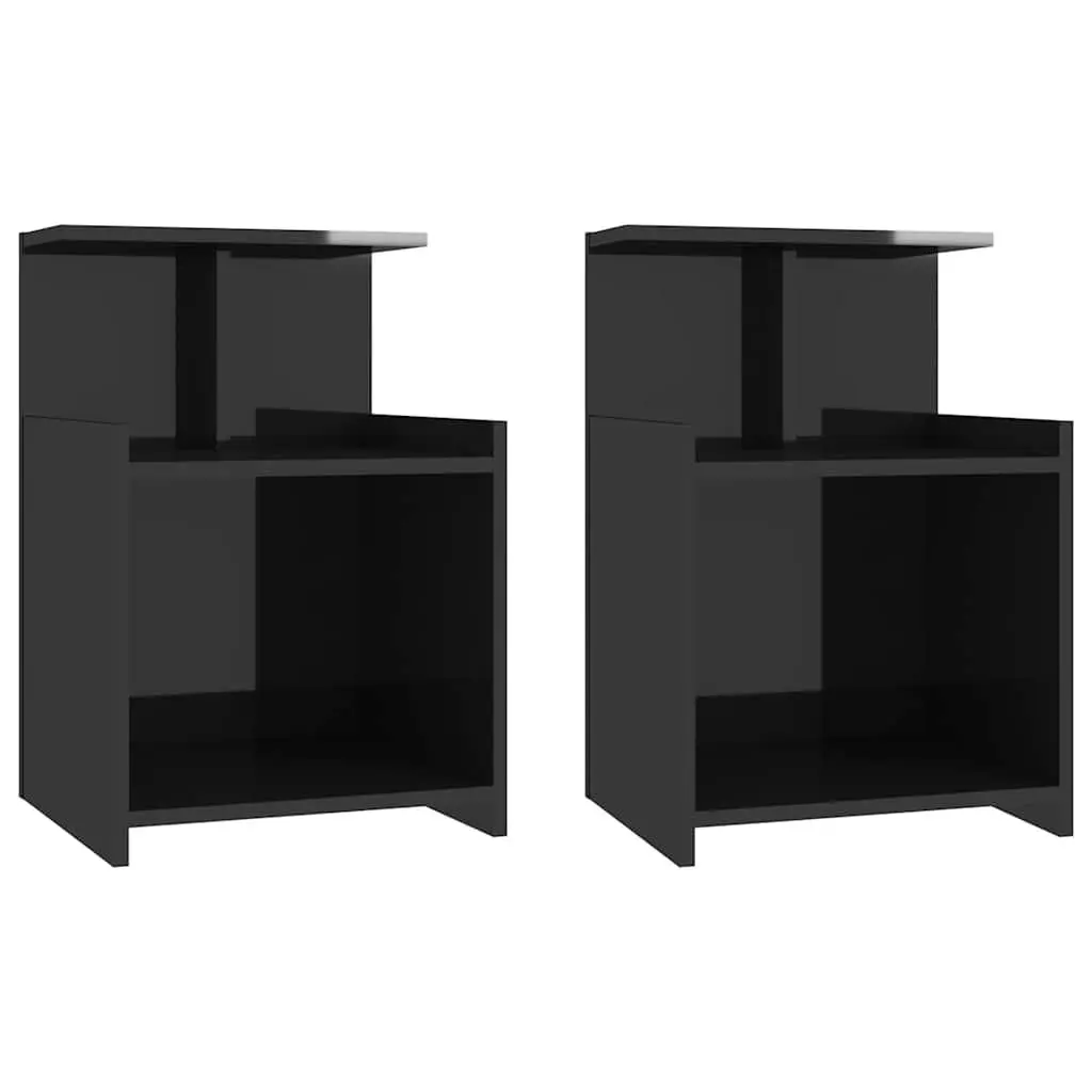Bedside Tables Nightstand Set 2pcs High Gloss Black 40x35x60cm
