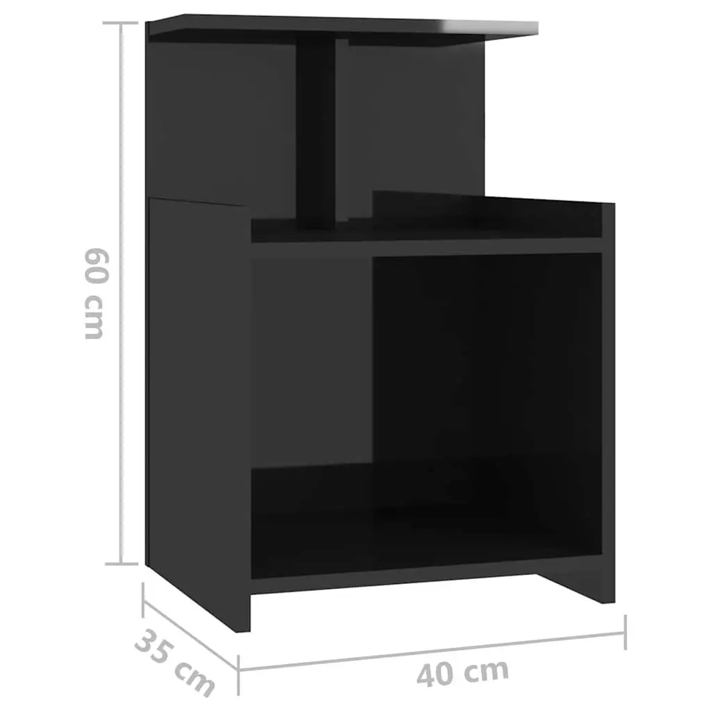 Bedside Tables Nightstand Set 2pcs High Gloss Black 40x35x60cm