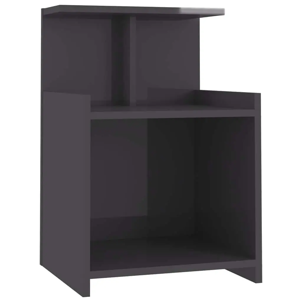 Bedside Table Nightstand Grey 3 Open Shelves