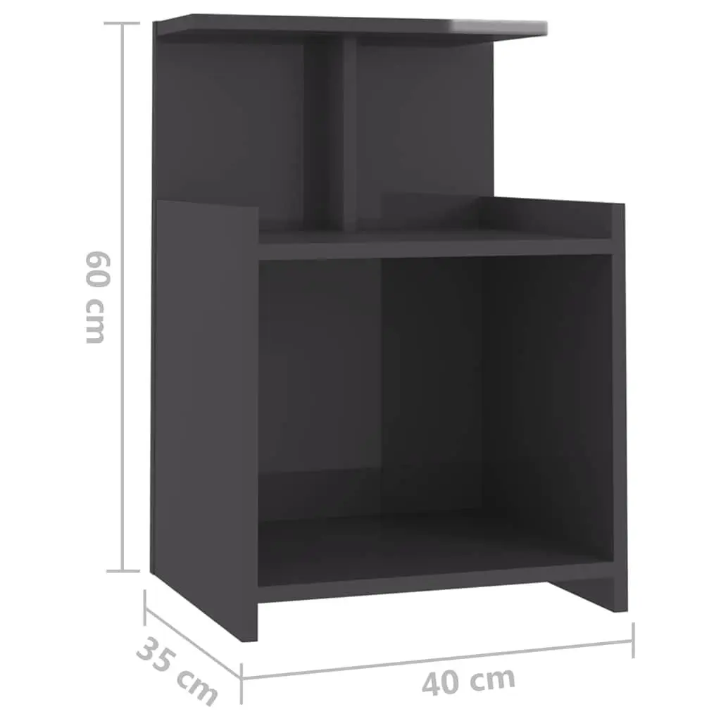 Bedside Table Nightstand Grey 3 Open Shelves