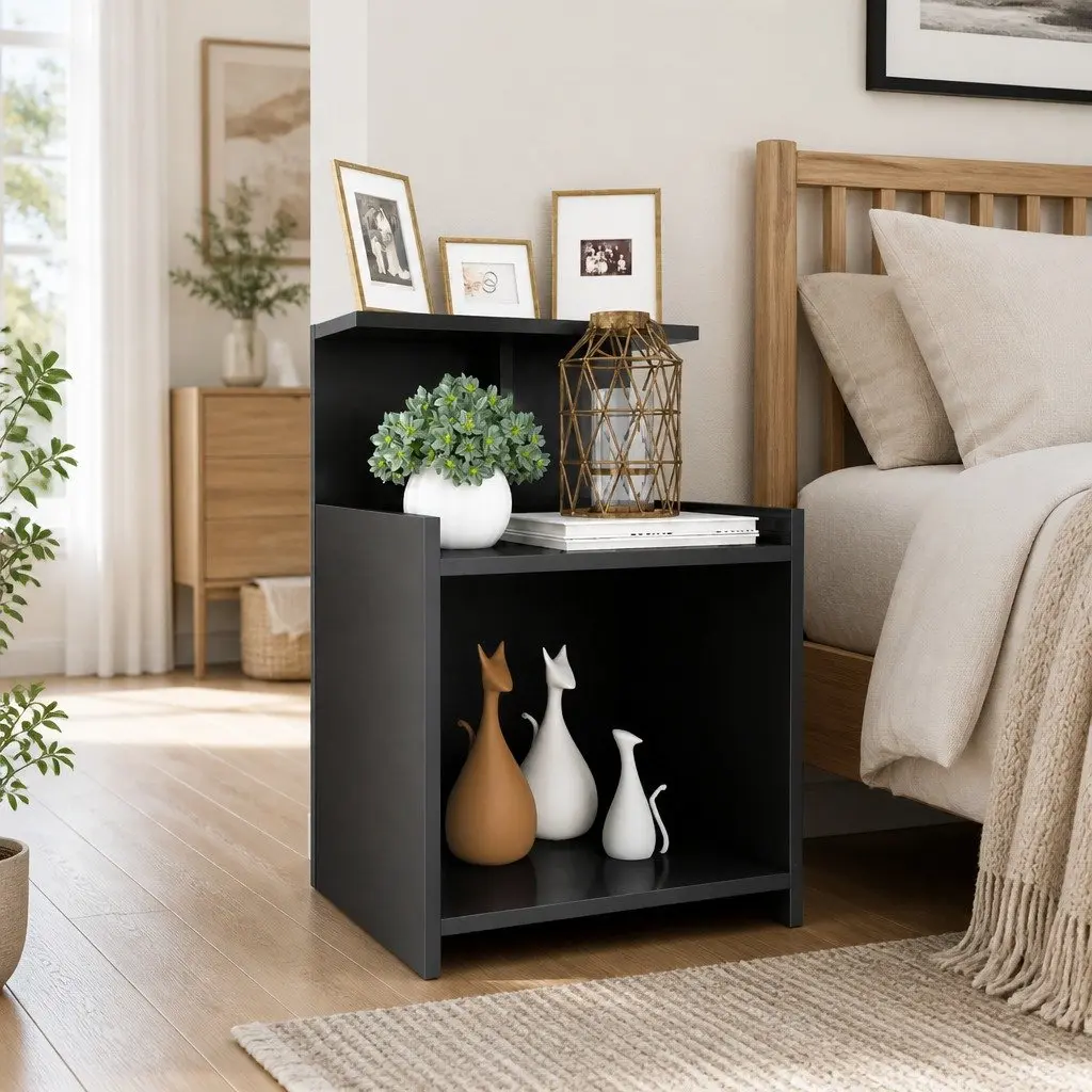 Bedside Table 2 pcs High Gloss Grey 40x35x60 cm Side Cabinet Nightstand Storage