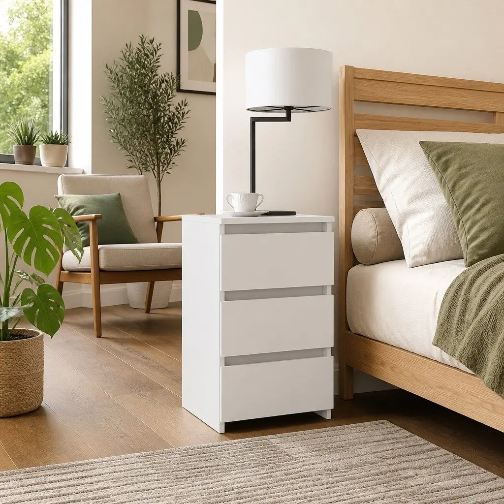 White Bedside Table with Ample Storage