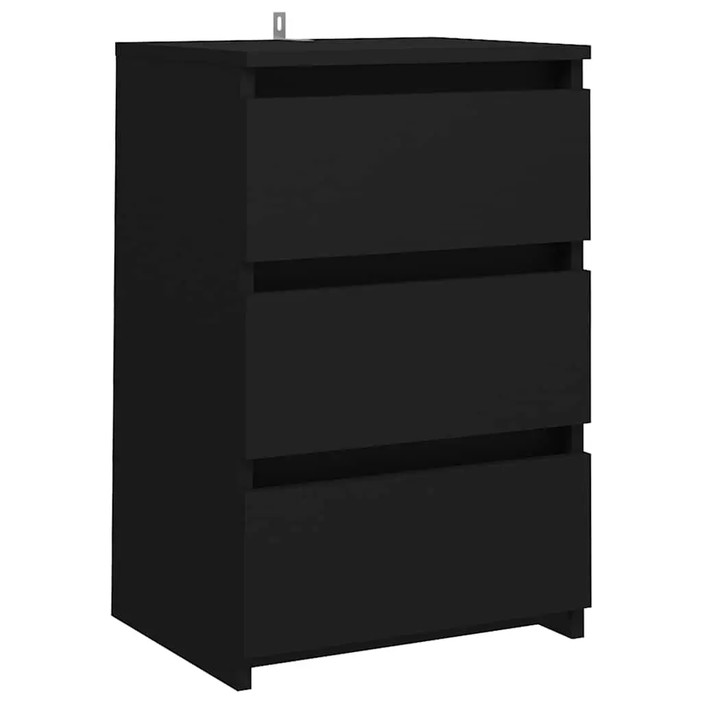 Bed Cabinet Bedside Table Nightstand Black 40x35x62.5 cm 3 Drawers Storage