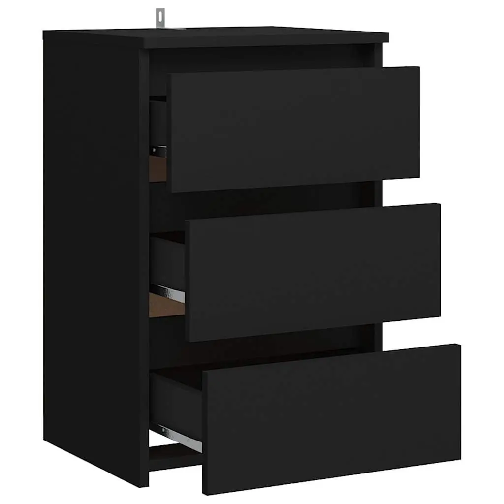 Bed Cabinet Bedside Table Nightstand Black 40x35x62.5 cm 3 Drawers Storage