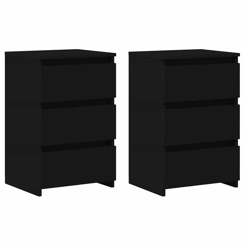 Bedside Tables Nightstands Storage 2 Piece Black