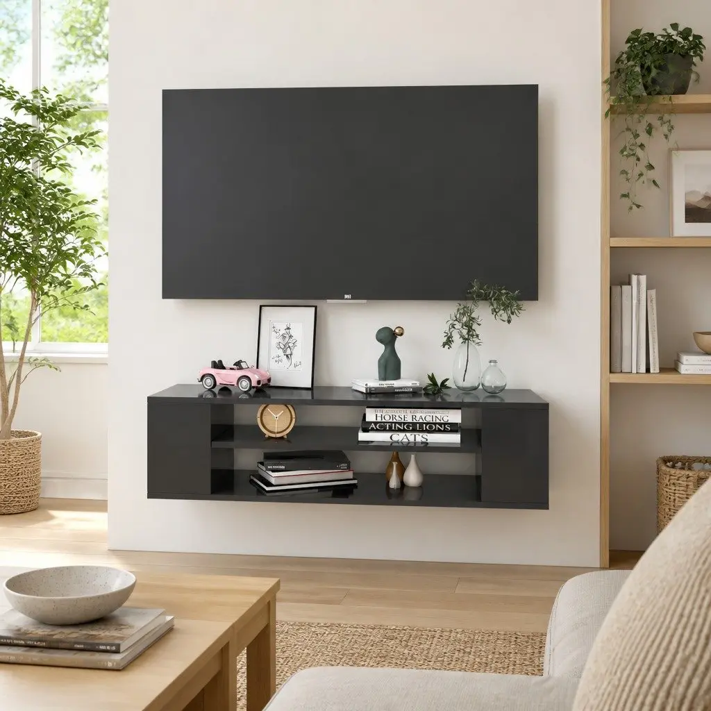 Hanging TV Cabinet Wall-Mounted Storage Unit Grey 100 x 30 x 26.5 cm