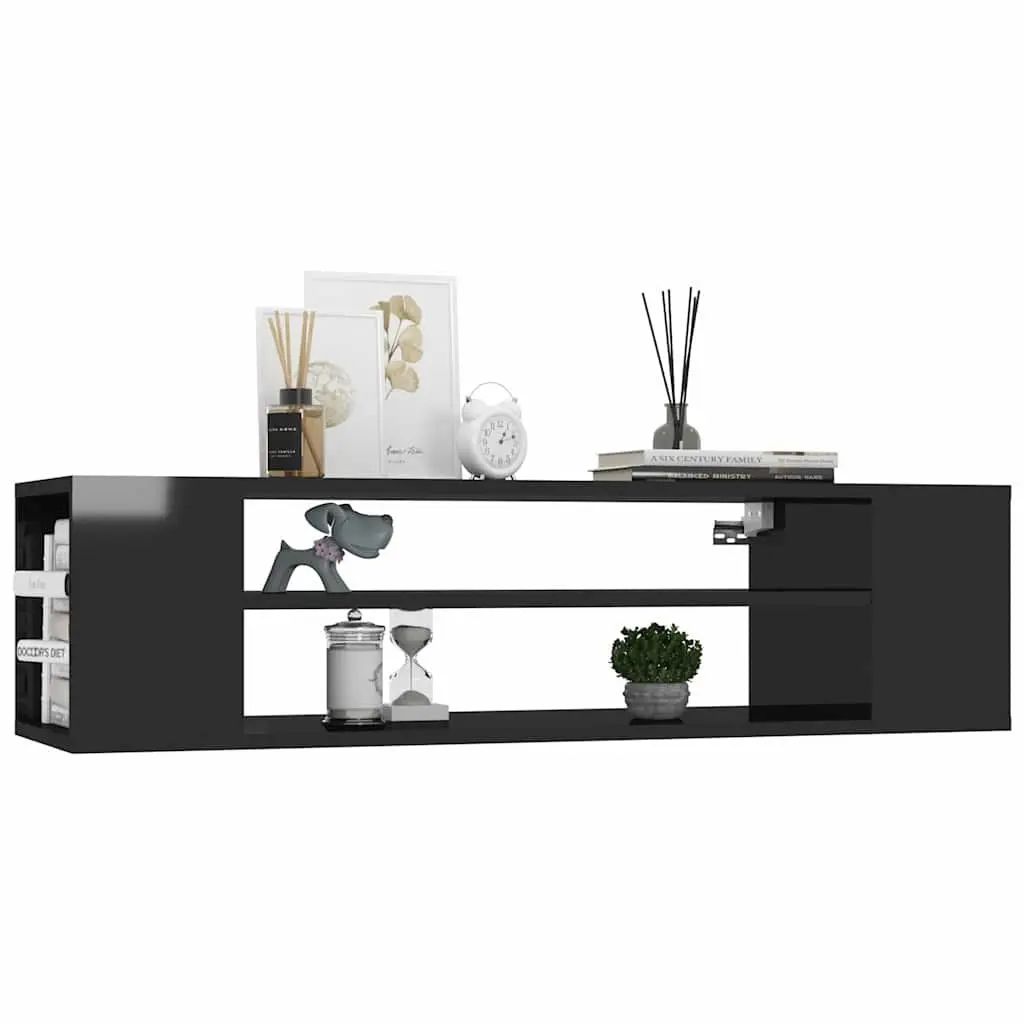 Hanging TV Cabinet Wall-Mounted Storage Unit High Gloss Black 100 x 30 x 26.5 cm