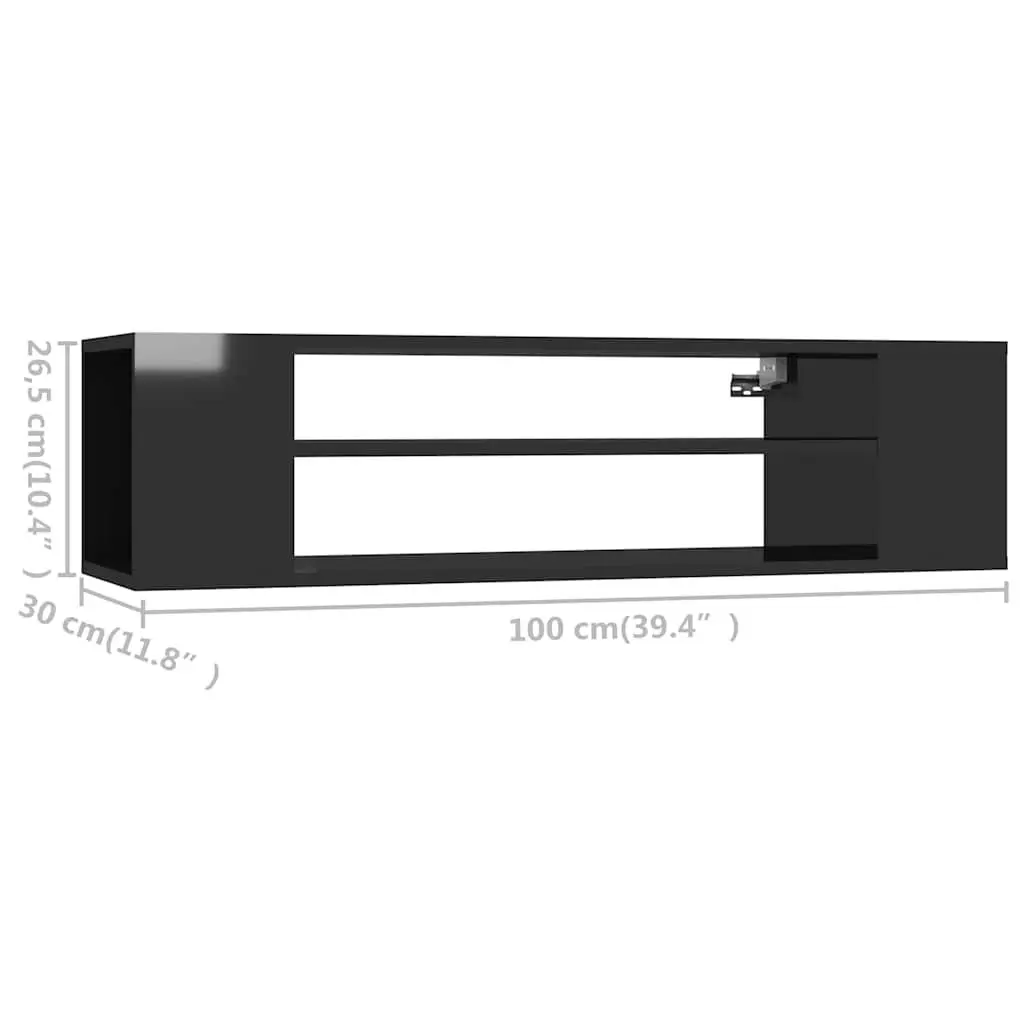 Hanging TV Cabinet Wall-Mounted Storage Unit High Gloss Black 100 x 30 x 26.5 cm