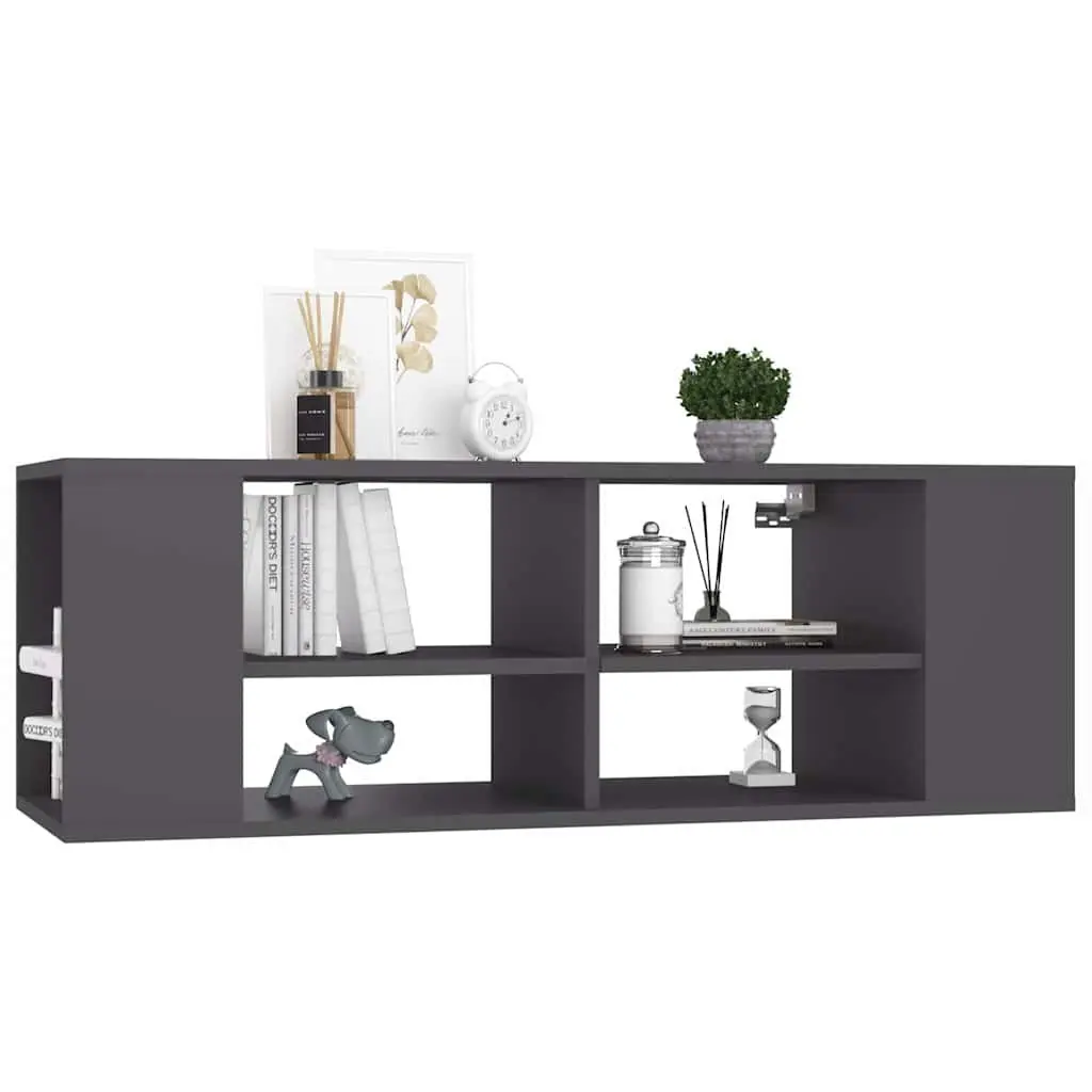 Wall-Mounted TV Cabinet Grey Storage Unit Adjustable Shelves Home Entertainment Furniture 102 x 35 x 35 cm
