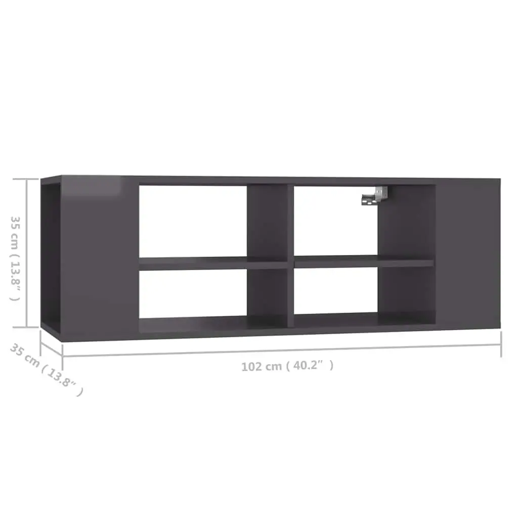 Wall-Mounted TV Cabinet Grey Storage Unit Adjustable Shelves Home Entertainment Furniture 102 x 35 x 35 cm
