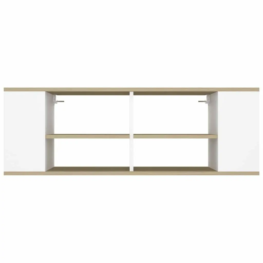 Wall-Mounted TV Cabinet White Sonoma Oak Storage Shelves Living Room Media Unit