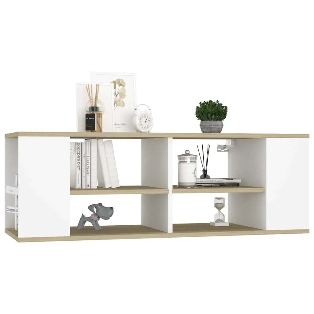 Wall-Mounted TV Cabinet White Sonoma Oak Storage Shelves Living Room Media Unit