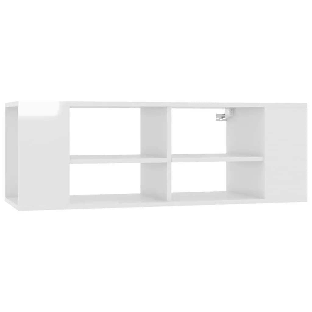 White Wall-Mounted TV Cabinet Floating Storage Unit Shelves Organiser