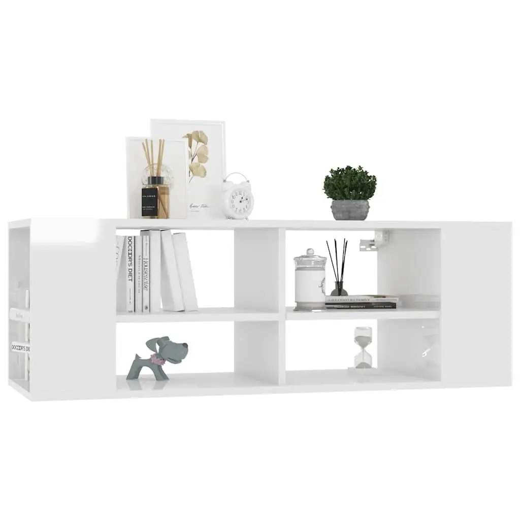 White Wall-Mounted TV Cabinet Floating Storage Unit Shelves Organiser
