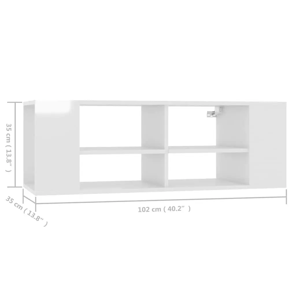 White Wall-Mounted TV Cabinet Floating Storage Unit Shelves Organiser