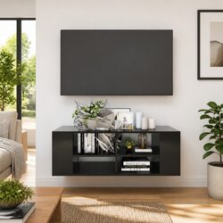 Reliable Black Wall-Mounted TV Cabinet with Storage