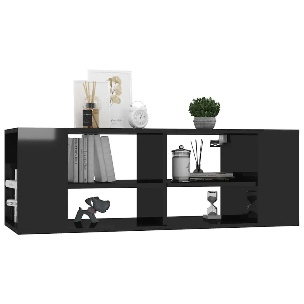 Black Wall-Mounted TV Cabinet with Storage