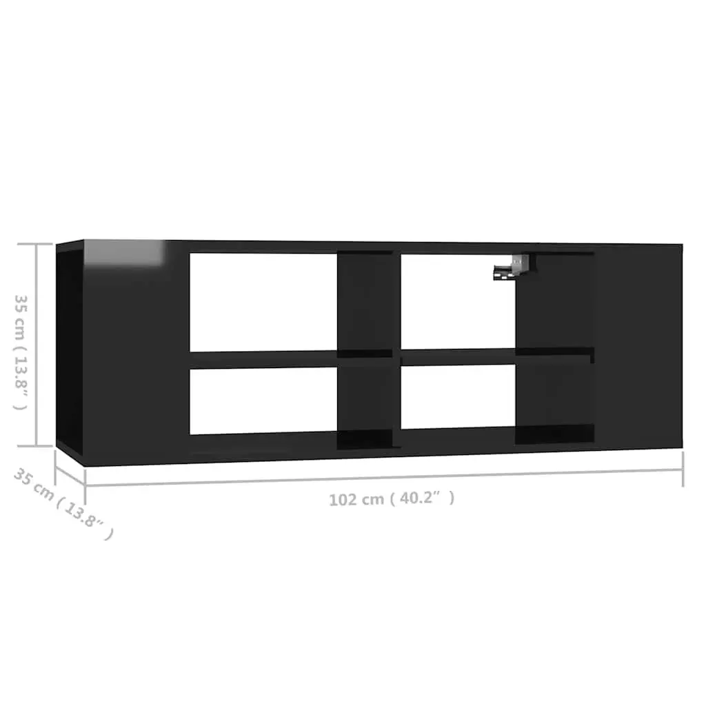 Black Wall-Mounted TV Cabinet with Storage