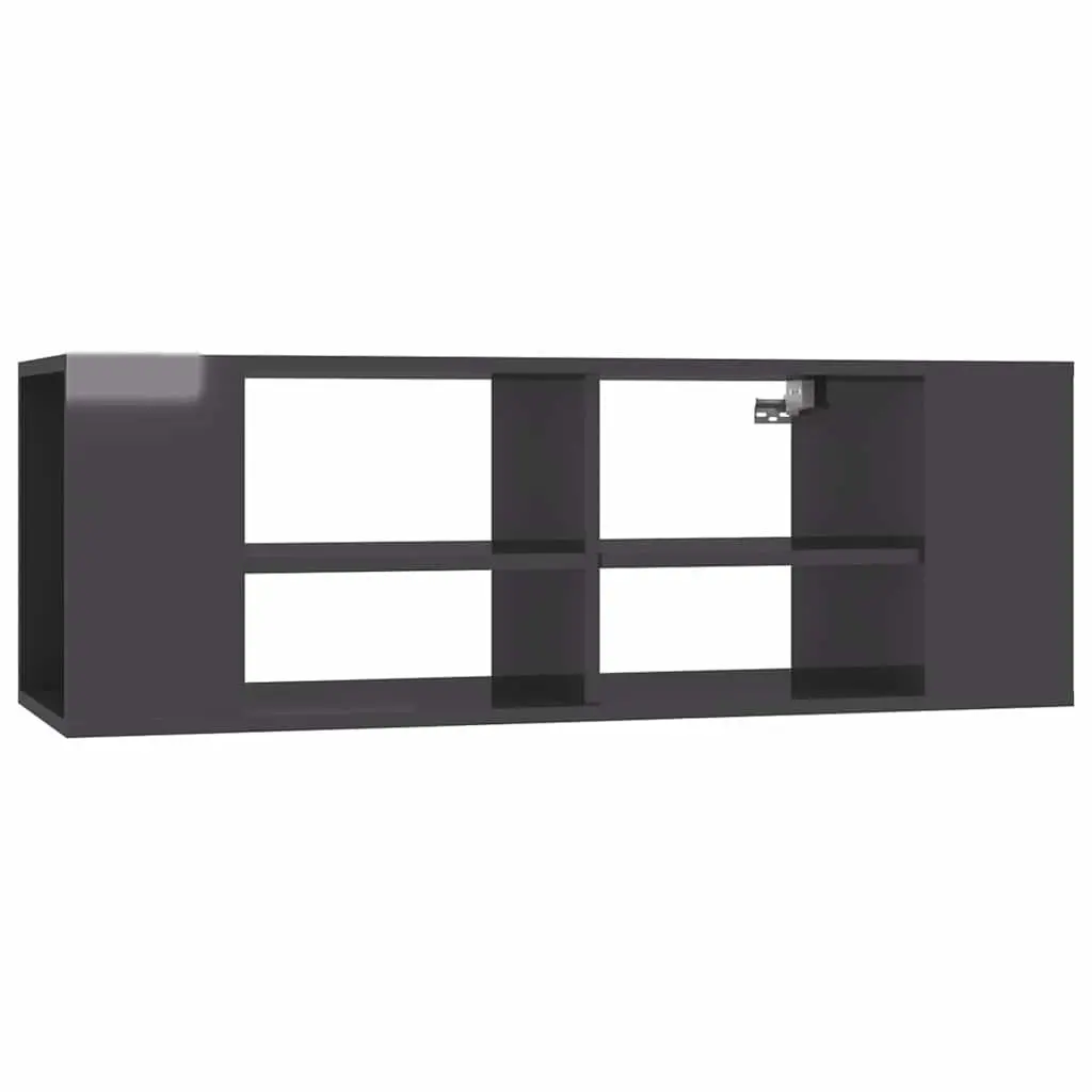 Wall-Mounted TV Cabinet Grey High Gloss Storage Unit Shelving Display Stand