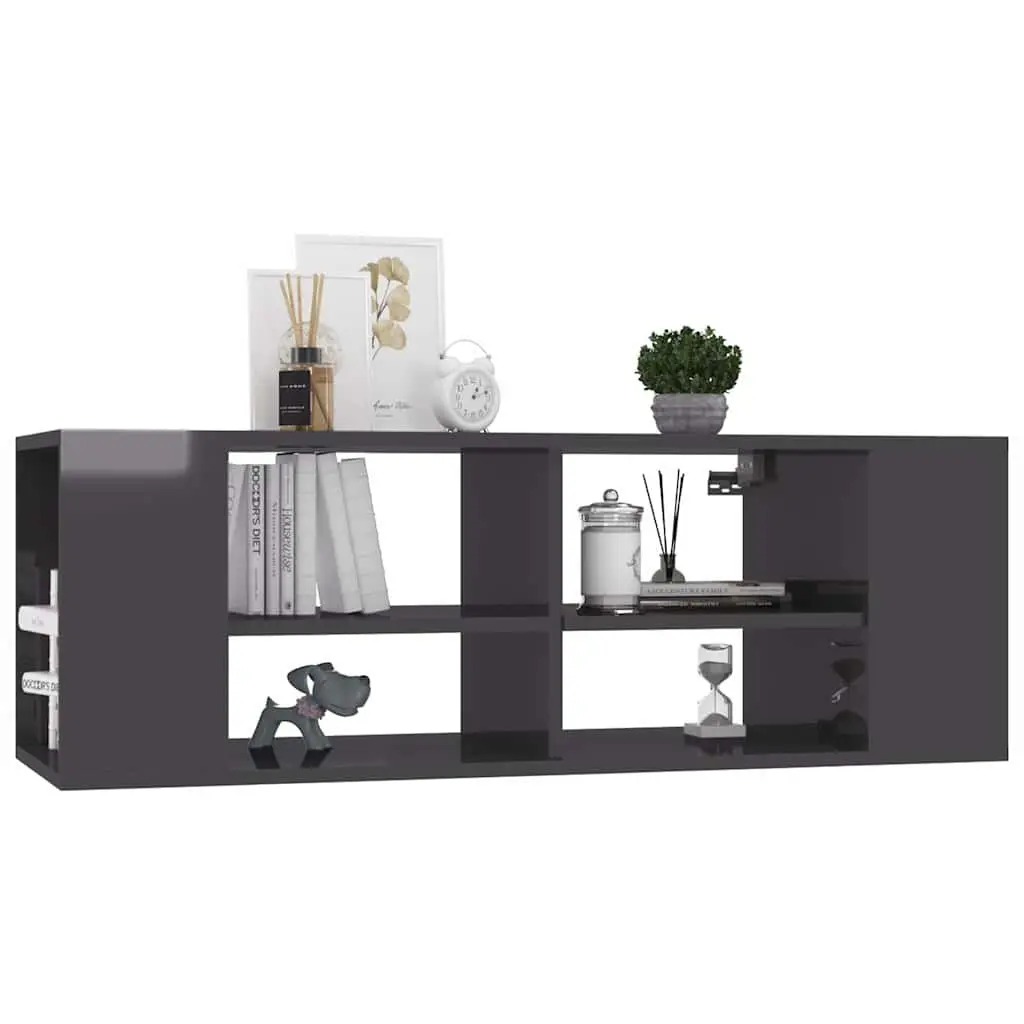 Wall-Mounted TV Cabinet Grey High Gloss Storage Unit Shelving Display Stand