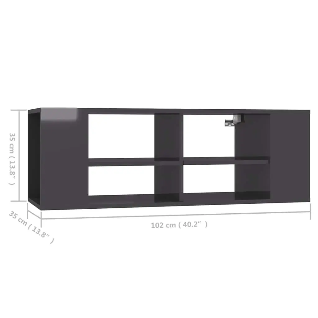Wall-Mounted TV Cabinet Grey High Gloss Storage Unit Shelving Display Stand
