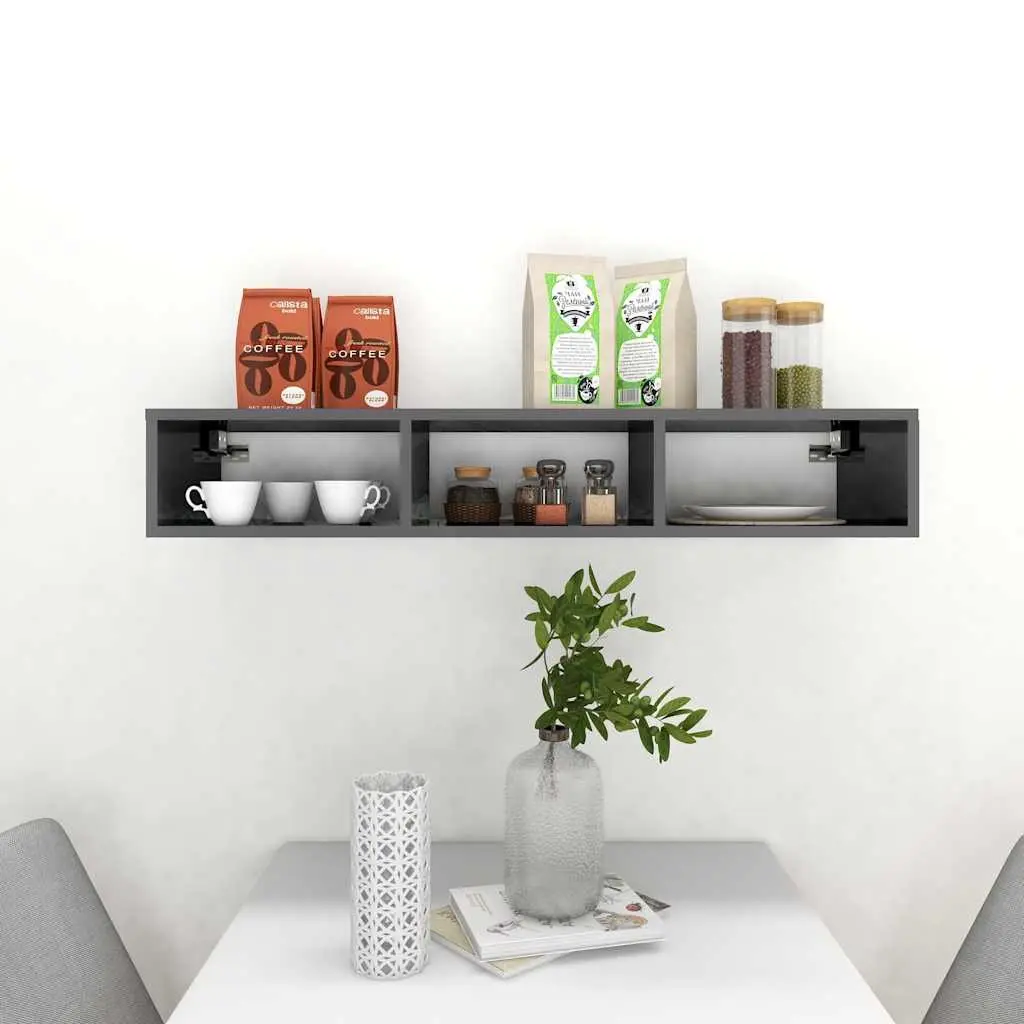 Wall Shelf Grey High Gloss Organiser 102 x 30 x 17 cm 3 Compartments Floating Cabinet Storage