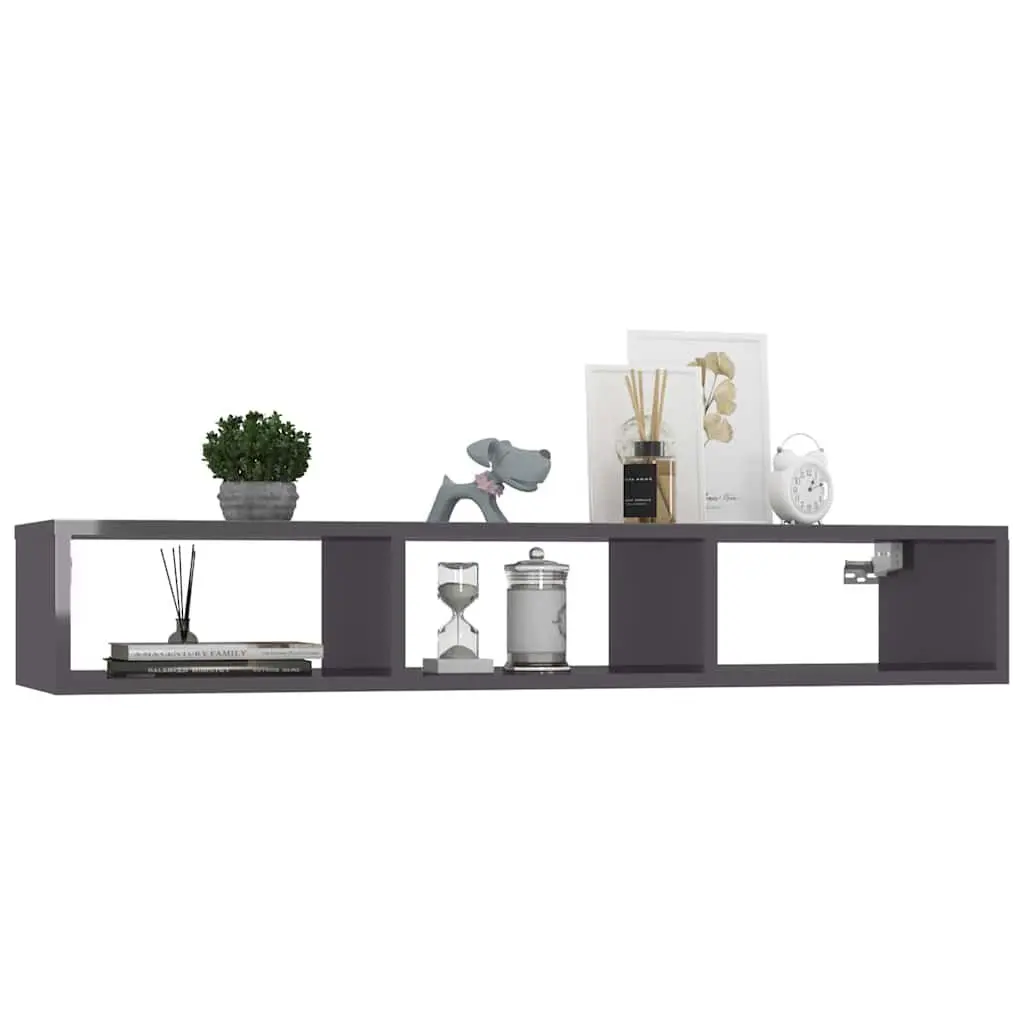 Wall Shelf Grey High Gloss Organiser 102 x 30 x 17 cm 3 Compartments Floating Cabinet Storage