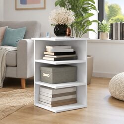 White Side Cabinet 3-Shelf Storage Buffet Sideboard Engineered Wood Furniture