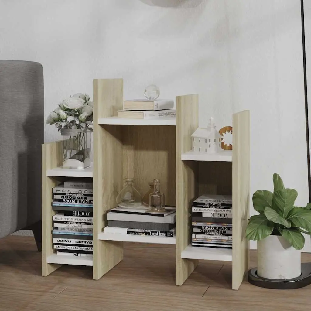 Side Cabinet Storage Unit Brown Sonoma Oak White Engineered Wood 6 Shelves