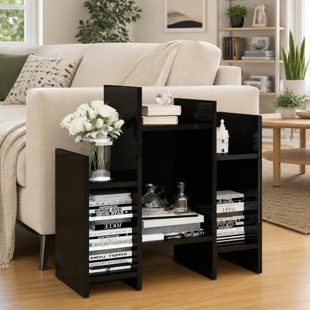 Side Cabinet Storage Shelving Unit High Gloss Black 60 x 26 x 60 cm