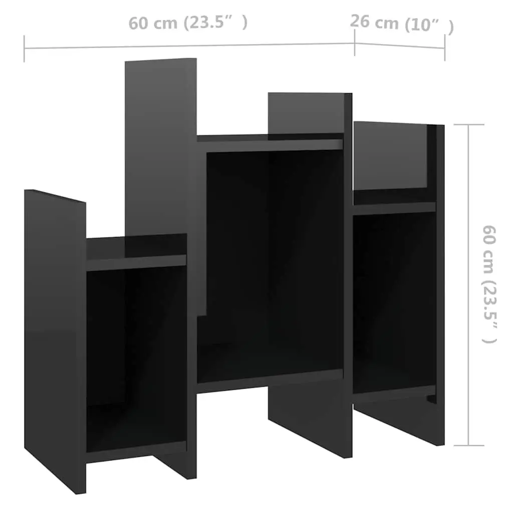 Side Cabinet Storage Shelving Unit High Gloss Black 60 x 26 x 60 cm