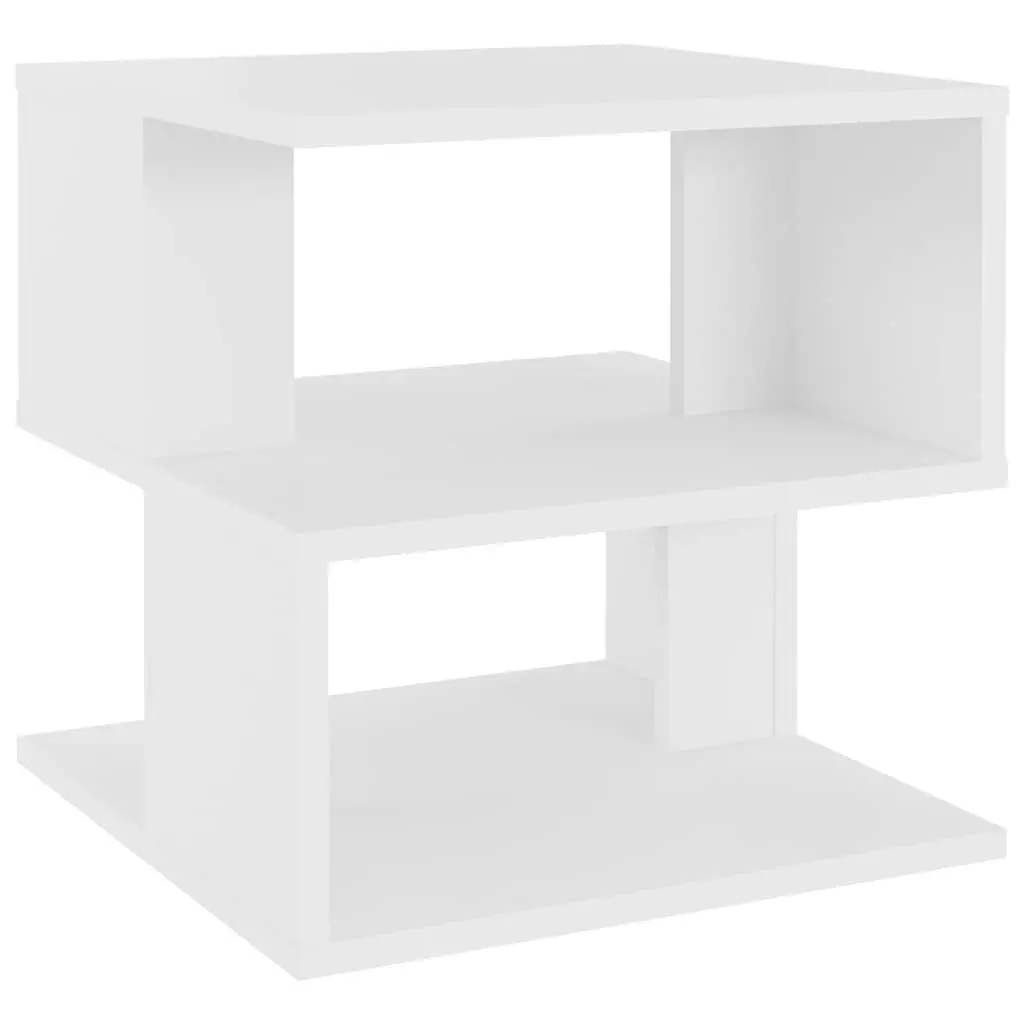 White End Table with 2 Shelves Modern Accent Storage Side Table Furniture