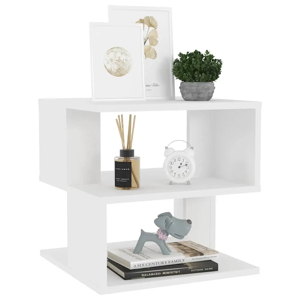 White End Table with 2 Shelves Modern Accent Storage Side Table Furniture