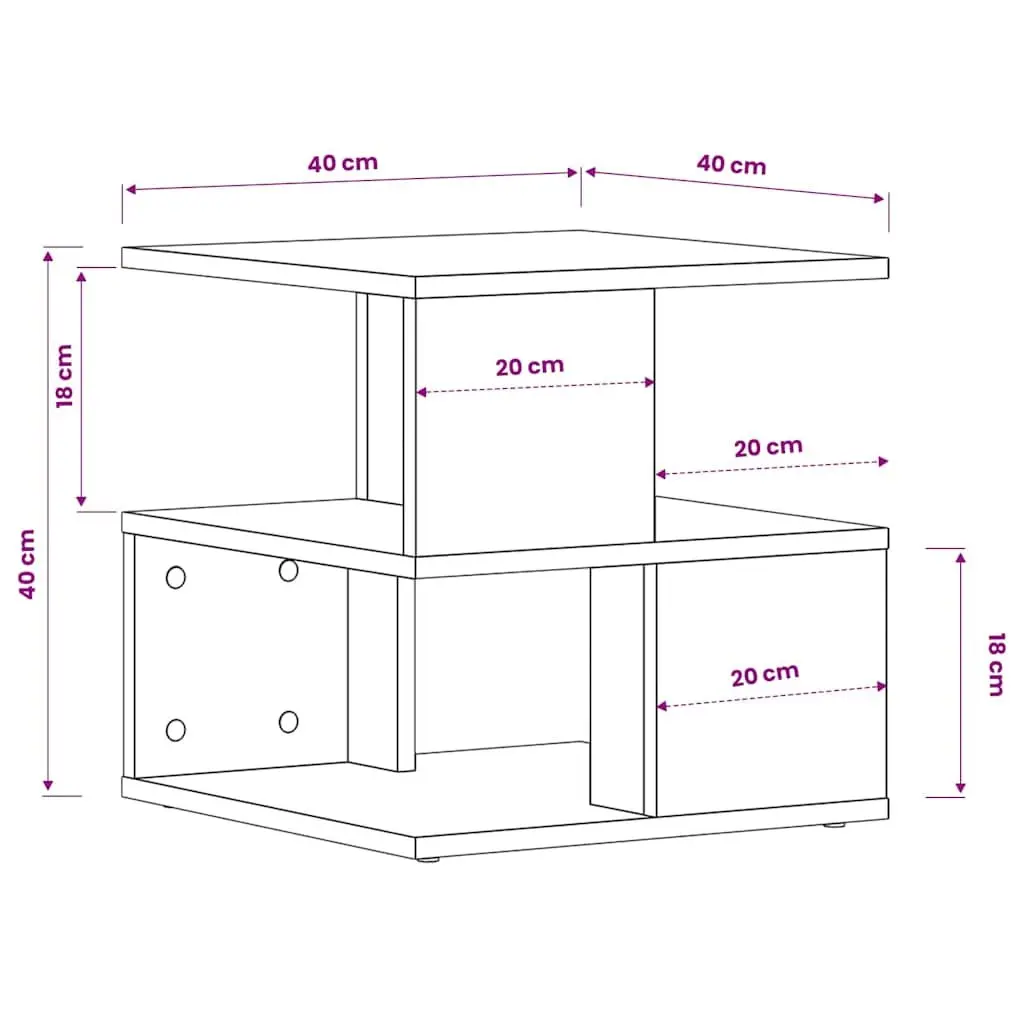 White End Table with 2 Shelves Modern Accent Storage Side Table Furniture