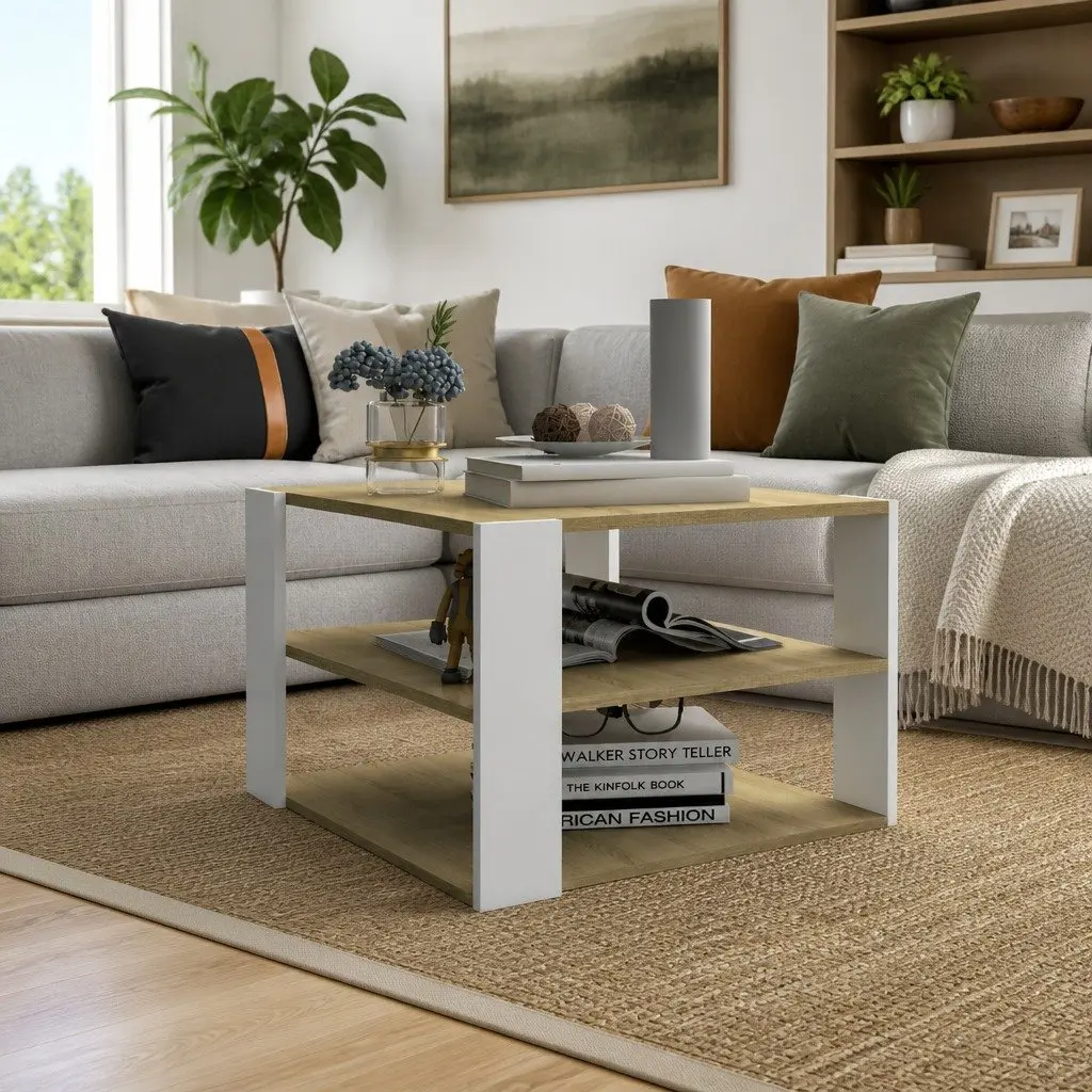 Coffee Table Storage Shelf Modern Living Room 60x60x40cm Brown
