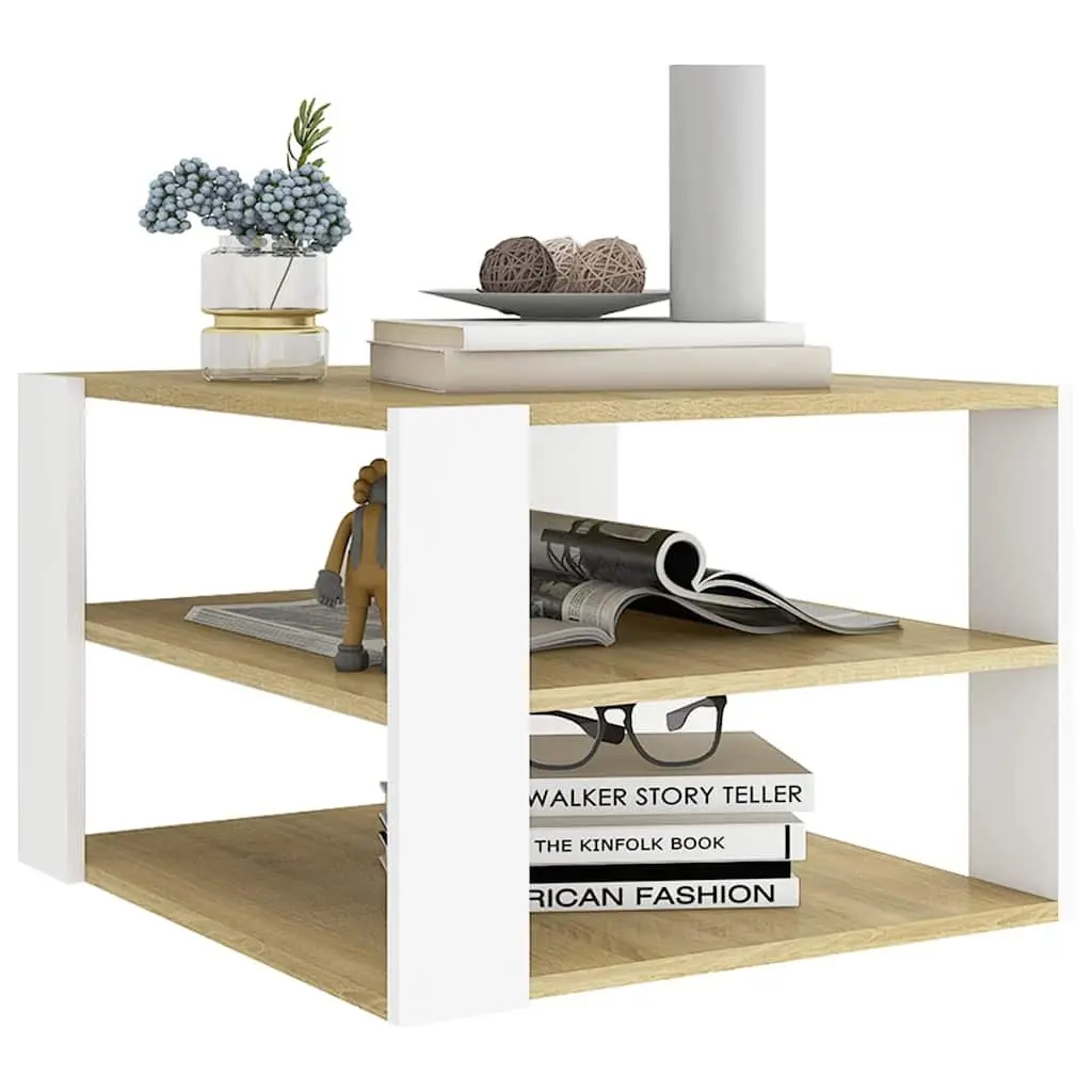 Coffee Table Storage Shelf Modern Living Room 60x60x40cm Brown