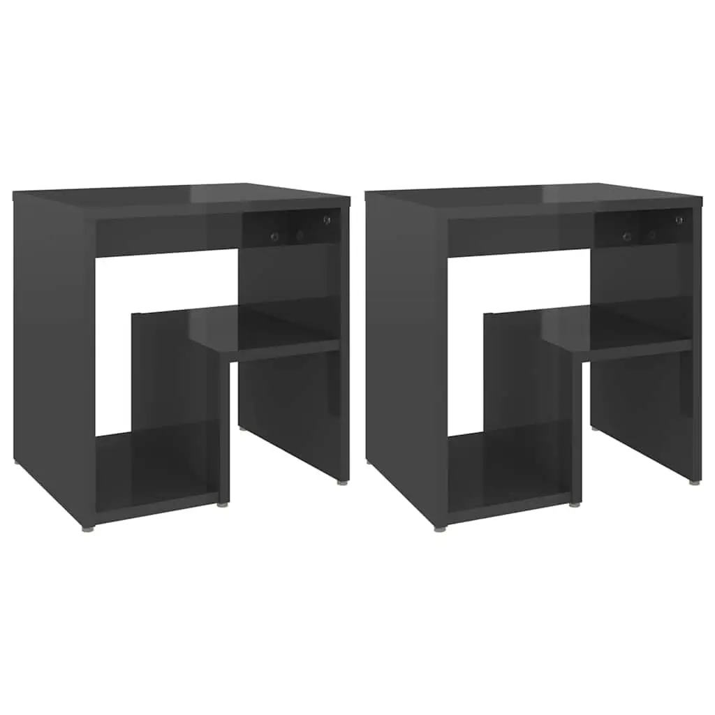 Bedside Tables Nightstands 2 pcs High Gloss Grey Bed Cabinets with Shelf