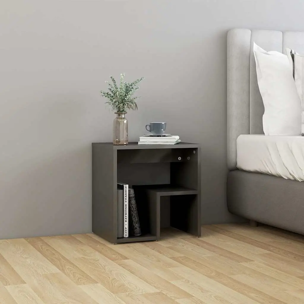 Bedside Tables Nightstands 2 pcs High Gloss Grey Bed Cabinets with Shelf
