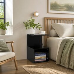 Practical Black Nightstand with Open Storage Options