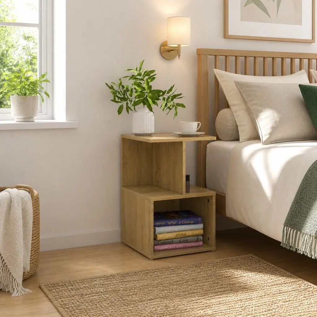 Bedside Cabinet Set 2 pcs Brown Engineered Wood Nightstand Storage Open Shelves