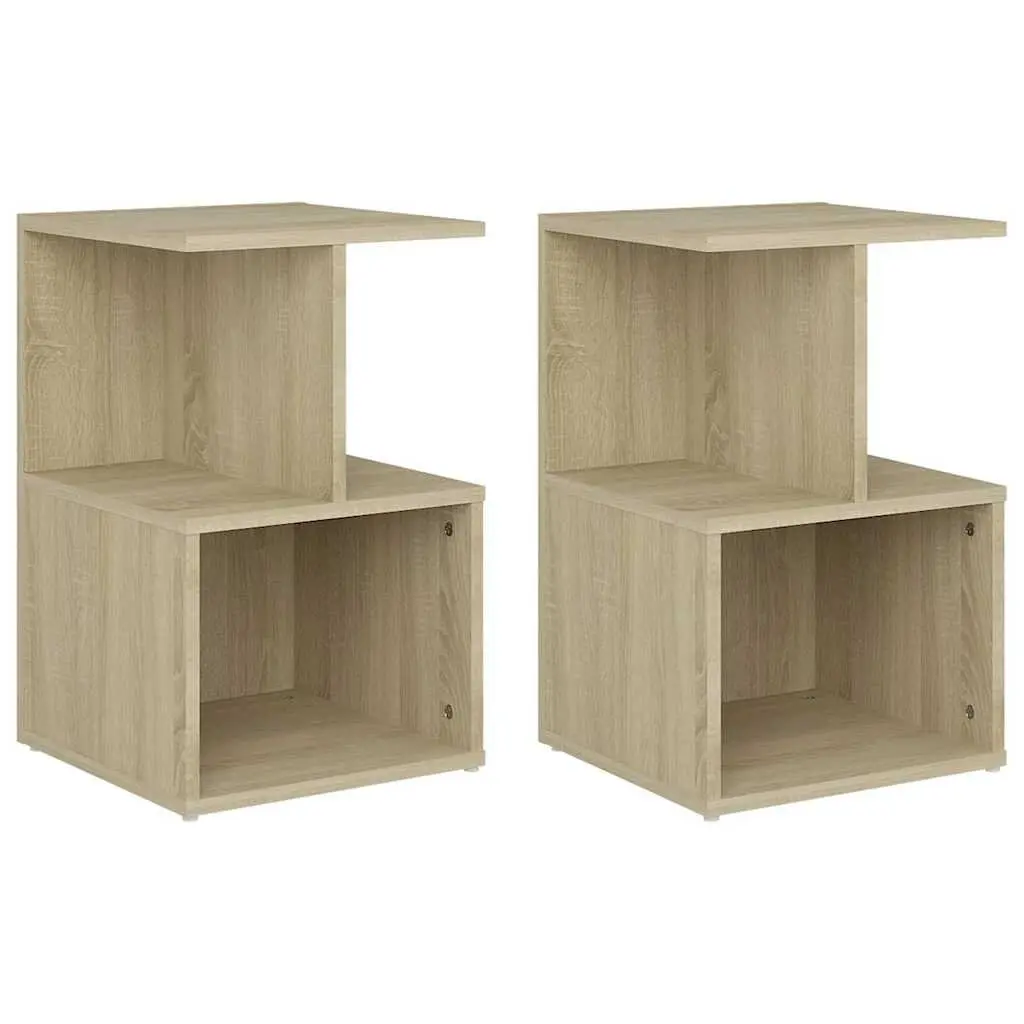 Bedside Cabinet Set 2 pcs Brown Engineered Wood Nightstand Storage Open Shelves